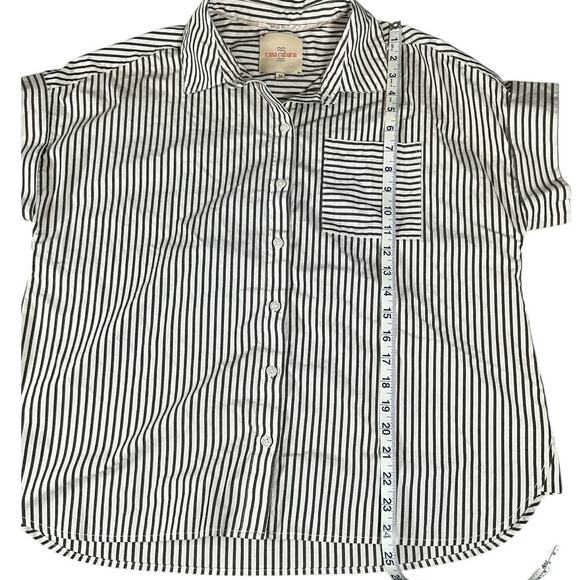 Casa Cabana Darcy Stripped Button Front Short Sleeve Size Medium White & Gray - Picture 7 of 10
